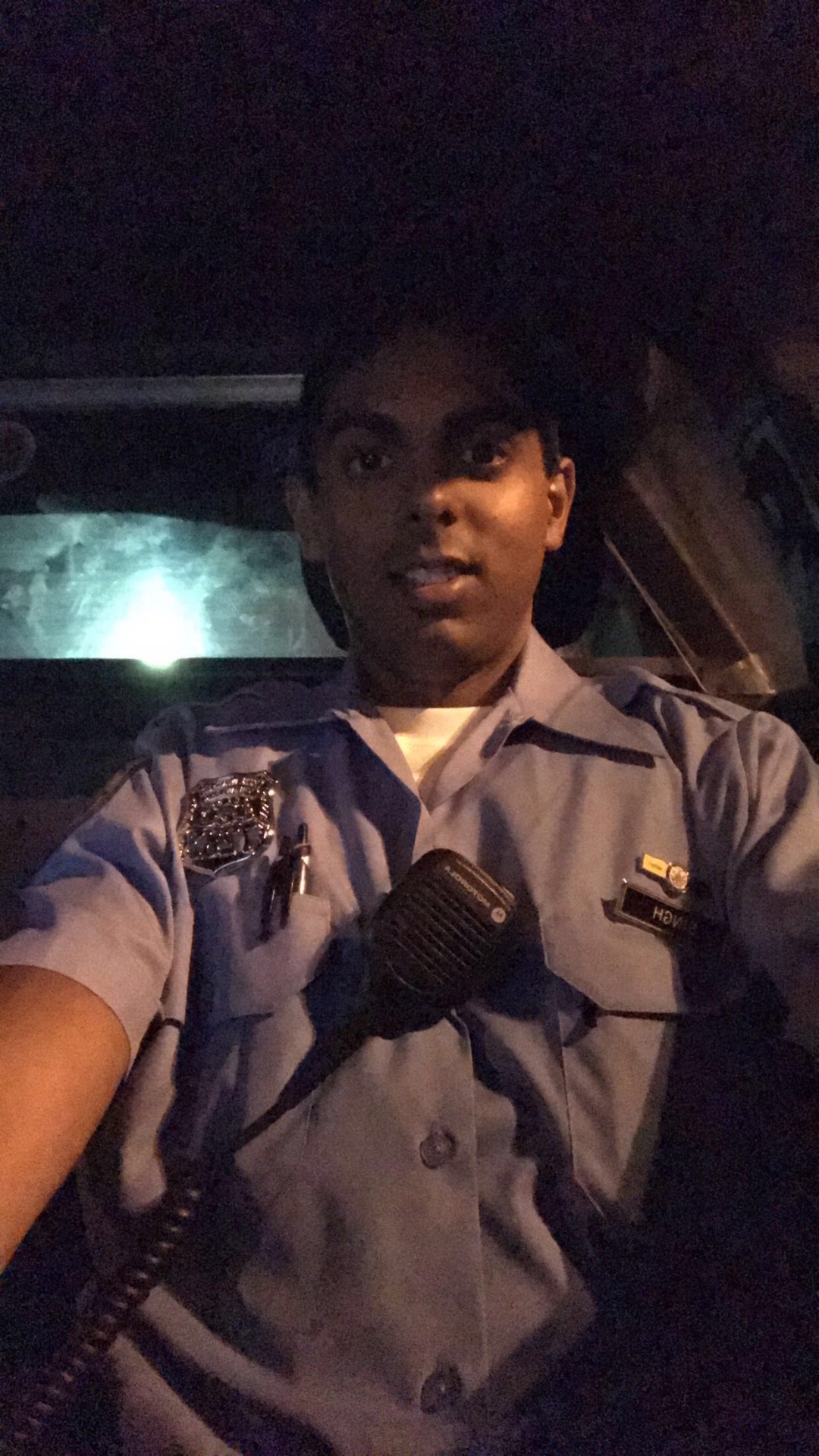 Philip Singh in uniform during night patrol